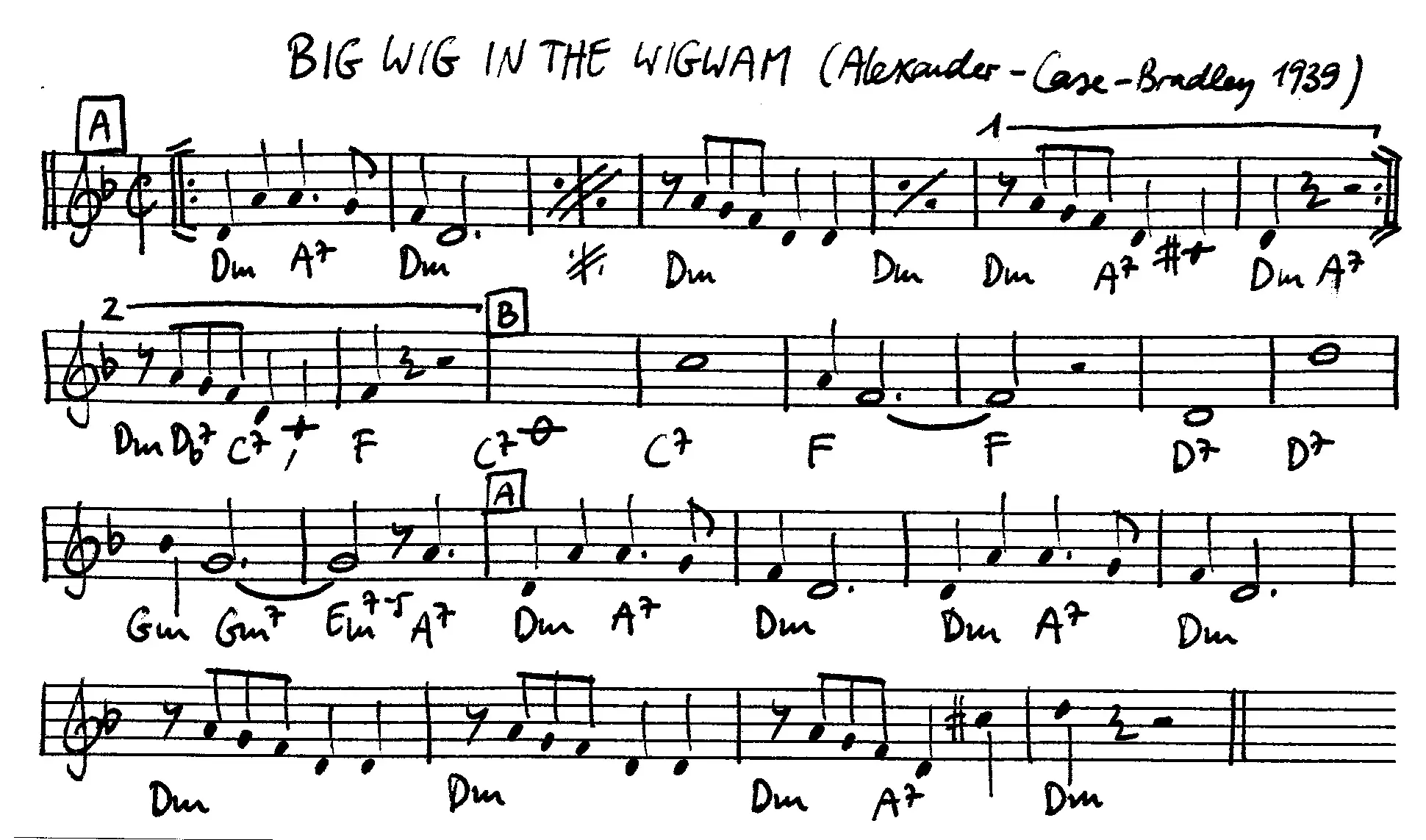 big wig in the wigwam free jazz leadsheet - Courtesy of the Jungle Jazz Band